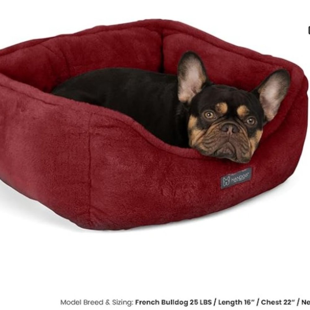 Nandog Dog Cat Pet Cloud Reversible Cozy Bed Burgundy Red Breeds up to 25lb NEW